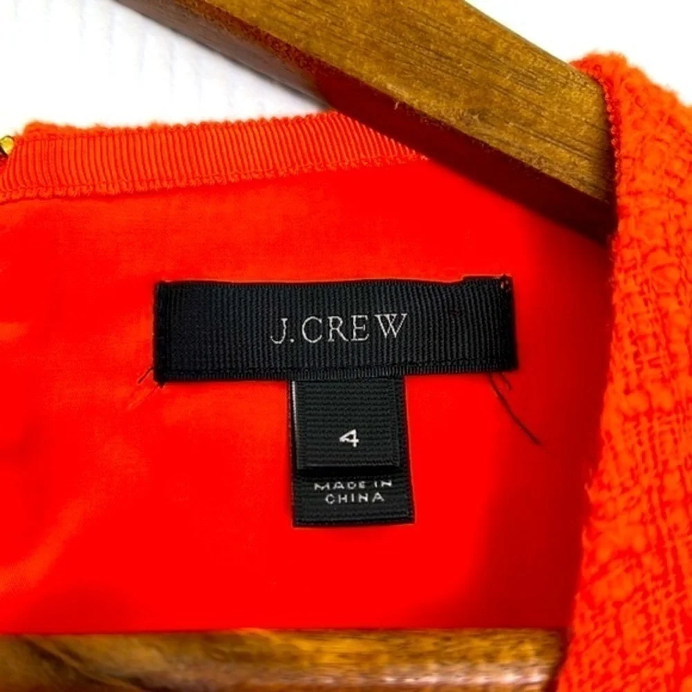 J Crew - Neon Persimmon Sheath Textured Tweed Midi Sleeveless Dress Size 4